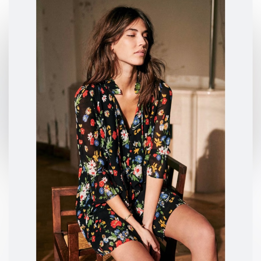 Sezane Robe India Mini Dress Silk Blend Size 6